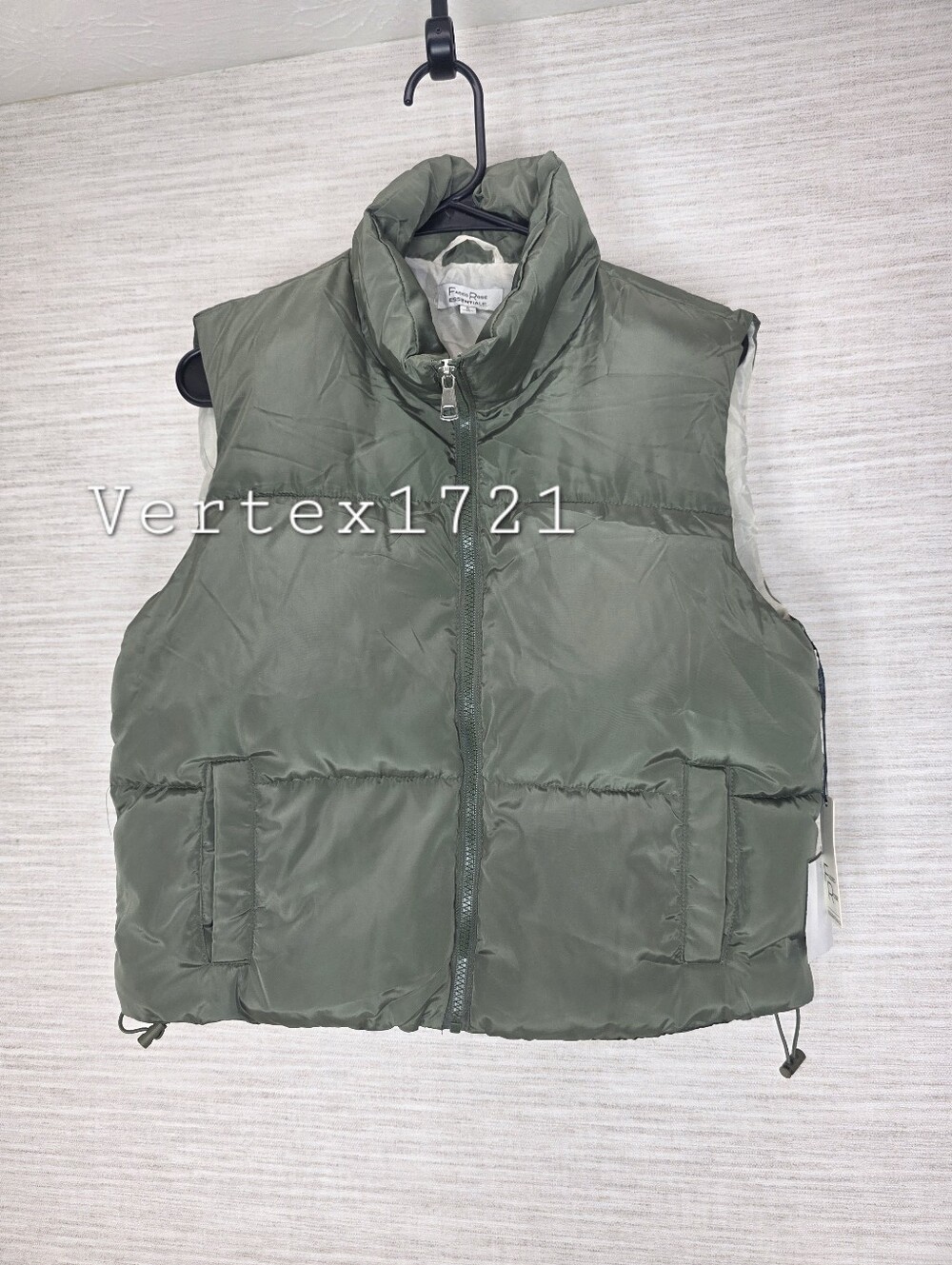 Sz S Faded Rose Womens Olive Green PufferSherpa Zip Sleeveless Vest